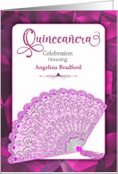 Quinceanera Party Invitation Fan in Purple and Fuchsia Name Insert card