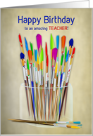 Birthday Teacher Artist Assortment of Brushes in Jar with Paint on Tip card