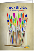 Birthday Friend Artist Assortment of Brushes in Jar with Paint on Tip card