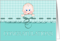 Congratulations New Baby Aqua Teal Scallop Border Baby Face card