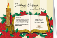 Christmas Blessings Christian Pastor and Family Candle and Poinsettias KJV Verse card