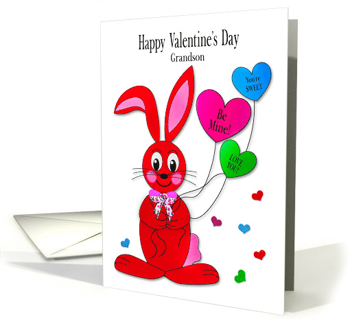 Valentines Day Grandson Funny Red Bunny Balloon Hearts card (1724766)