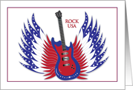 Patriotic Rock Event Invitation Electric Guitar Wings Stars Red Blue card