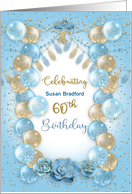 60th Birthday Party Invitation Blue and Gold Balloons Name Insert card