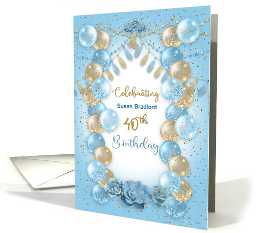 40th Birthday Party Invitation Blue and Gold Balloons Name Insert card