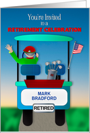 Retirement Party Invitation Golfer Man Riding Golf Cart Insert Name card