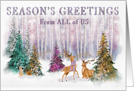 Christmas Seasons Greetings From All of Us Deers Faux Glitter Trees card