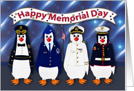 Memorial Day Fun Penguins Dressed Uniforms Army Air Force Navy Marines card