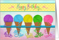 Birthday Colorful Yarn Ice Cream Cones for Crafters card