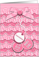 Congratulations Birth Baby Girl Sweet Pink Buttons and Bows card