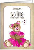 Get Well for Kids Girl Teddy Bear Pink Dress Sending Big Hug card