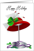 Christmas Red Hat Lady Happy Holidays Hat Stand Purple Beads Holly card