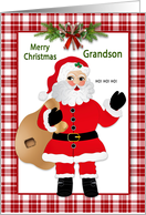 Christmas Grandson Kids Santa Claus Bag of Toys Red Plaid card
