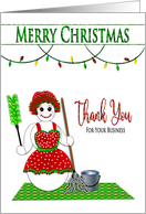 Christmas Thank Your Business Cleaning Snow Lady Mop and Duster card