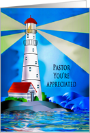 Pastor Appreciation Day Lighthouse Beacon for Sea Water Light Beams card