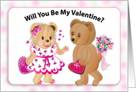 Valentines Day Will You Be My Valentine Two Sweet Teddy Bears and Gift card