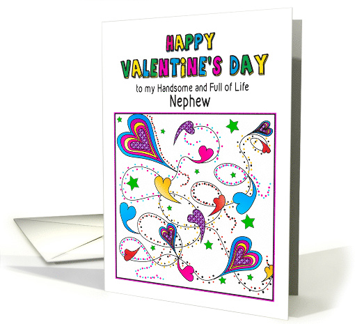 Valentines Day String of abstract Colorful Hearts for Nephew card