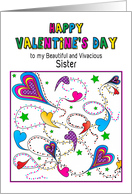 Valentines Day String of abstract Colorful Hearts for Sister card