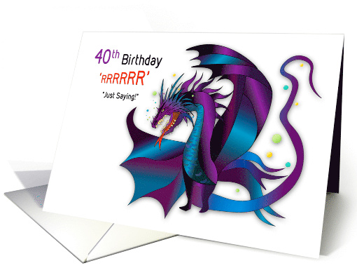 Birthday 40th Fierce Dragon deep Purples and Blues card (1756466)