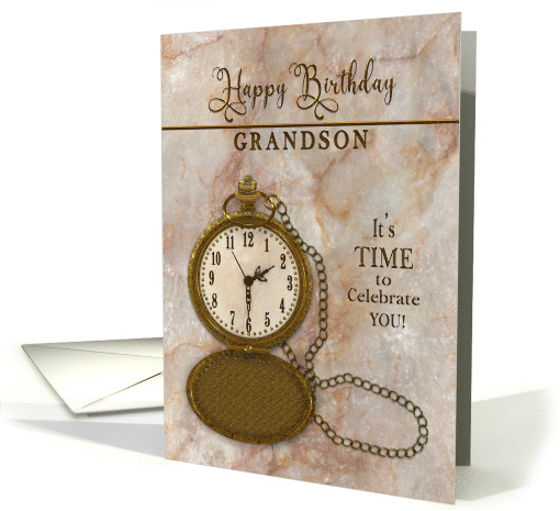 Birthday Grandson Vintage Pocket Faux Gold Watch and Chain card