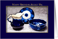 Birthday, Secret Pal, Antique Flow Blue Dishes card
