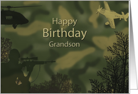 Grandson’s Birthday in Green Camouflage Military Theme card