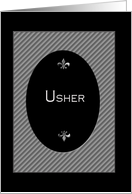 Usher, Bridal Party,Invitation, Masculine Gray and Black card