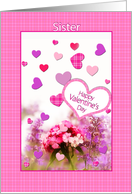 Valentine’s Day, Sister, Pink Plaid with Hearts and Flowers card