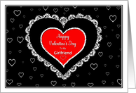 Valentine’s Day, Girlfriend, Red Heart with Beaded and Lace Trim card
