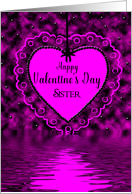 Valentine’s Day, Sister, Heart in Shades of Purple and reflections card