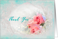 Thank You, Dreamy and Delicate Pink Roses in Fancy Frame, Blank Inside card