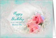 Birthday Secret Pal, Dreamy and Delicate Pink Roses in Fancy Frame card