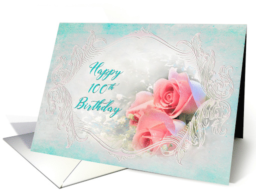 Birthday 100th, Dreamy and Delicate Pink Roses in Fancy Frme card