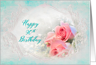 Birthday 90th, Dreamy and Delicate Pink Roses within Fancy Frame card