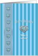 Birthstone, March, Aquamarine, Hanging Heart with Faux Jewels card