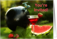 Cookout Invitation, watermelon, drink & strawberries card