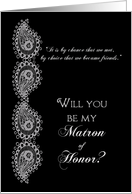 Matron of Honor Friend - Black and Silver Paisley card