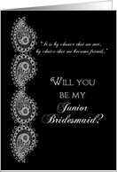 Junior Bridesmaid - Black and Silver Paisley card