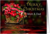 Christmas,Mom and Dad, Christmas Sleigh Basket of Pointsettas card