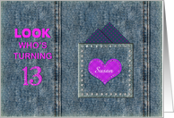 13th Birthday Party Invitations, Name Insert, Faux Gems on on Jeans card