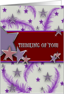 Thinking Of You - Lady In Red Hat - Stars - Glitz - Feathers - Purple - Red card