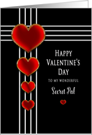 Valentine’s Day, Secret Pal, Red Ornate Hearts on Black Background card