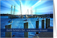 Father’S Day, Husband, Seagulls Perched on Bulkheads at Marina, Sunset card