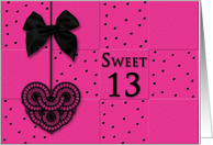 Sweet13th Birthday Party Invitation,Fuchsia with Polka Dots, Bows card