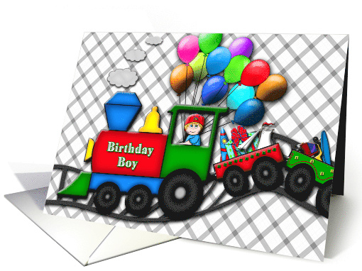 Birthday,Party Invitation Boys, Train, Toys, Balloons card (927319)
