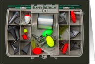 Birthday, Dad, Fishing Tackle Box filled with hooks, line and sinkers card
