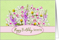 Birthday, Secret Pal, Bouquet of Flowers on Green Polka Dot Background card