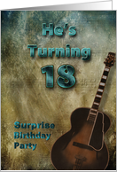 18th Birthday Party Invitation (Surprise - Guitar) Male card