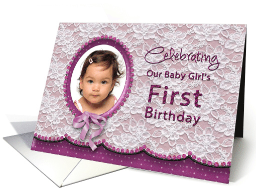 Baby Girl's First Birthday Party Invitation, Photo, Lace &... (986981)