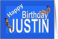 Justin’s Birthday Pin-Up Girls, Blue card